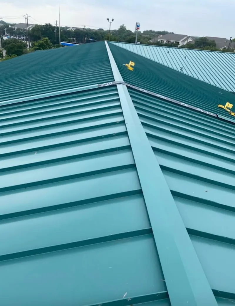 Green commercial metal roof ridge and valley for Metal Roof Repair in Pike Road